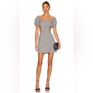 Revolve Gingham Puff-Sleeve Mini Dress - Black/White